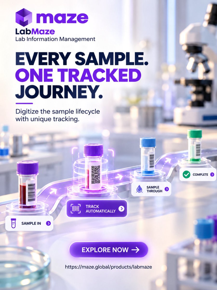 infomazeglobal's tweet photo. Every sample deserves a traceable journey. 🧪
Digitize and automatically track samples from intake to completion.
#LabMaze #LIMS #SampleTracking #LabAutomation #LaboratoryTech #DigitalLab #HealthcareTech #Maze https://t.co/svm2XzwARx