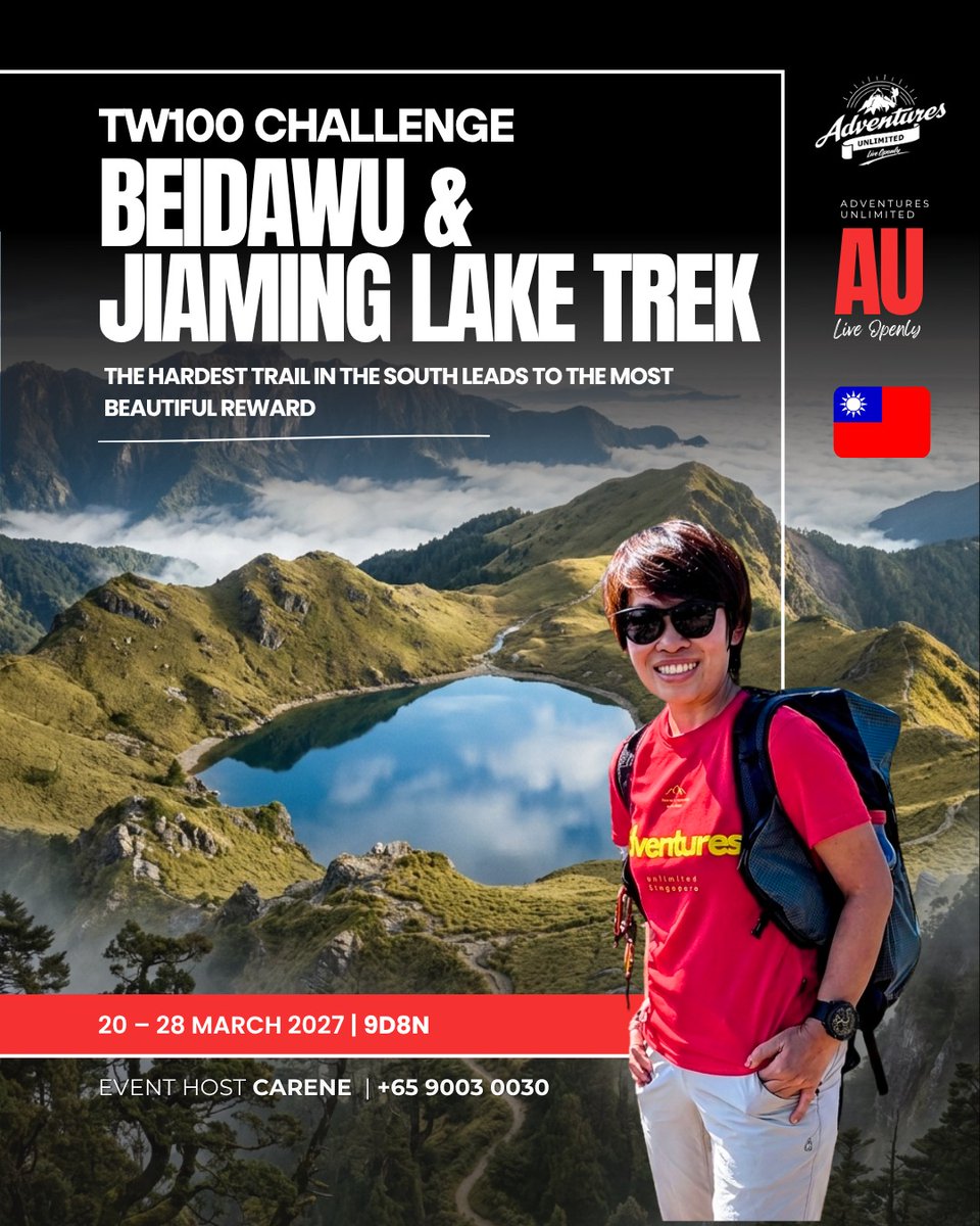 s9578_s's tweet photo. TW100 Challenge: Beidawu &amp; Jiaming Lake Trek, 20–28 March 2027

Conquer southern Taiwan’s highest peak and trek to Jiaming Lake, the “Angel’s Tear. ” Experience virgin forests, alpine ridges, cloud seas, Paiwan and Bunun heritage, Chishang https://t.co/rEwhBrqX1B