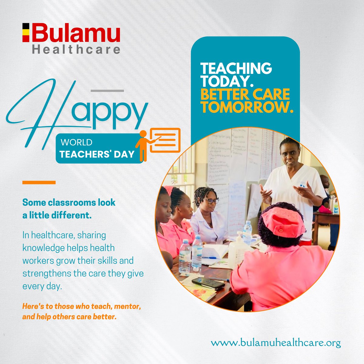 Bulamu_official's tweet photo. Not every teacher stands in a classroom. Sometimes, they’re right there on the ward. 👩🏾‍⚕️

In healthcare, learning often starts with someone saying, “Let me show you.”

Here’s to those who teach, mentor, and help others care better. 💙

#WorldTeachersDay #BulamuCares https://t.co/7EJTNUsR82