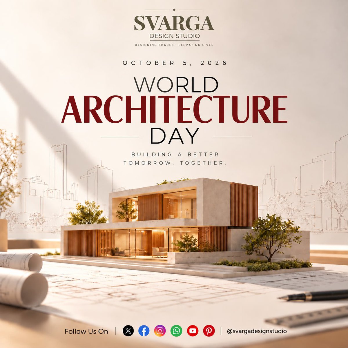 svargadesigns's tweet photo. Designing spaces. Shaping experiences. Building tomorrow.

This World Architecture Day, we celebrate the vision and craftsmanship that turn ideas into meaningful spaces.

At Svarga Design Studio, we design spaces that inspire, connect and elevate lives.

Happy World Architecture Day! 🏛️

#WorldArchitectureDay #SvargaDesignStudio #Architecture  #interior #chennai