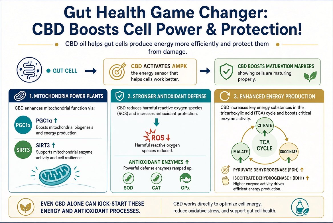 marclanders's tweet photo. Gut Health Game Changer: CBD Boosts Cell Power & Protection!

CBD oil activates an energy sensor in cells (AMPK), helping cells to work better. It boosts the creation of certain cell markers that show cells are maturing properly. It improves how cells make energy in their little power plants (mitochondria) by affecting PGC1α and SIRT3. 

CBD oil cuts down on harmful oxygen molecules (reactive oxygen species) and ramps up the body's own defense system against these (antioxidant enzymes). 

It also increases levels of important substances (citrate, malate, succinate) used in a key energy-making process in cells (tricarboxylic acid cycle), and boosts the activity of enzymes that help this process (pyruvate dehydrogenase and isocitrate dehydrogenase 1). 

Even just CBD alone (without other components) can kick start these energy and antioxidant processes. Basically, CBD oil seems to help gut cells produce energy more efficiently and protect them from damage.
https://t.co/So4VhexHBd
