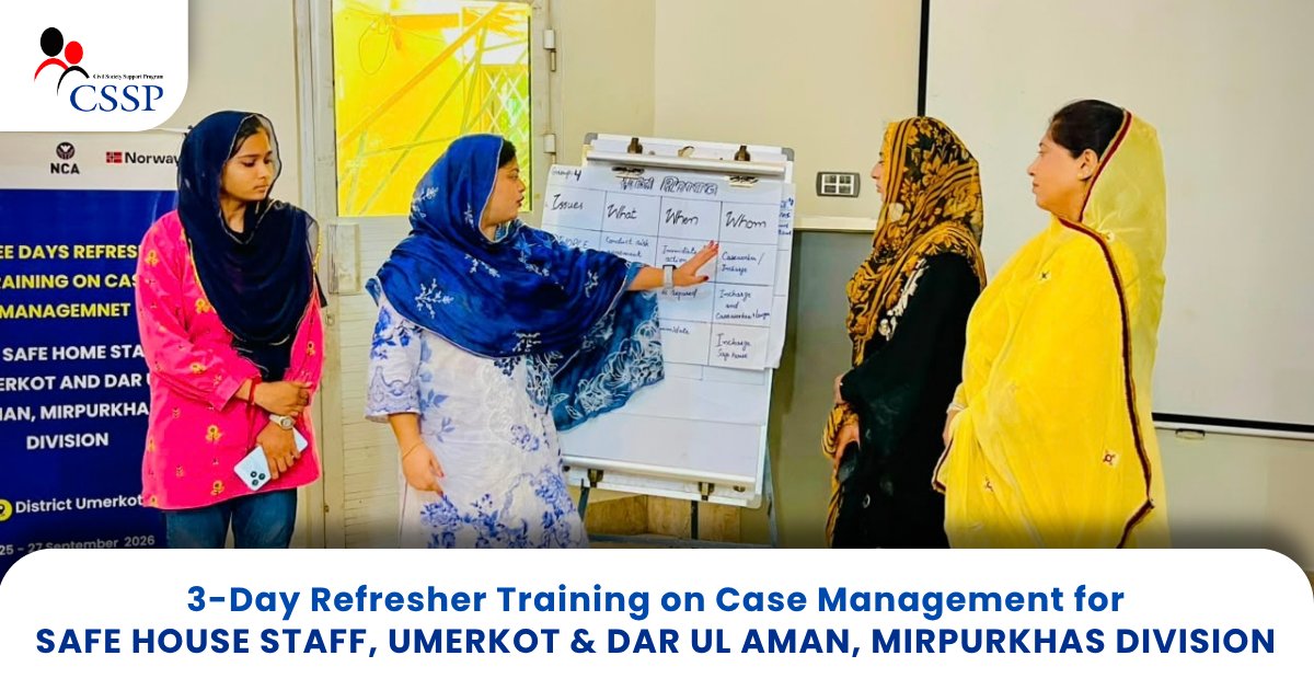 CSSPPakistan_'s tweet photo. CSSP conducted a three-day refresher training on Case Management for the Women Development Department, Safe House Umerkot, Dar-ul-Aman Mirpurkhas, and others.
The training strengthened case management skills for effective GBV response and referrals.
#CSSP #CaseManagement https://t.co/6Xu8in5lRV
