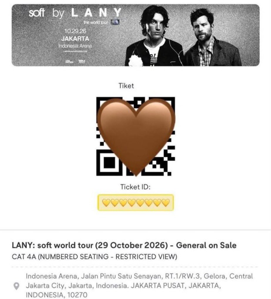 fzacuy's tweet photo. WTS Lany in Jakarta Day 1 dan Day 2

Day 1
Cat 4 (2 Tix) 800k/Tix

Day 2
Cat 4 (3 Tix) 900k/Tix

diurus sampe fisik
ada group wa
trusted

wtb wts #zonajajan #zonauang https://t.co/0IMCTo9kZH