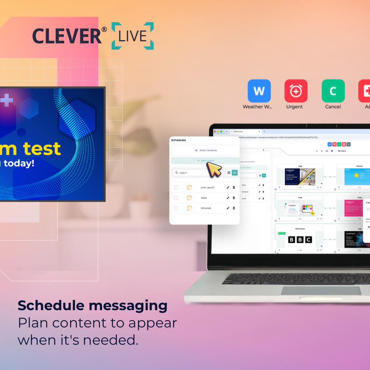 myClevertouch's tweet photo. Sometimes the message can't wait. An announcement. An update. An emergency alert.
CleverLive Suite helps you get the right message to the right display at the right time.
Join CleverLive Today

#DontLookBeyondLookBeyond #CleverLive #DigitalSignage https://t.co/dYEbBIVdRY