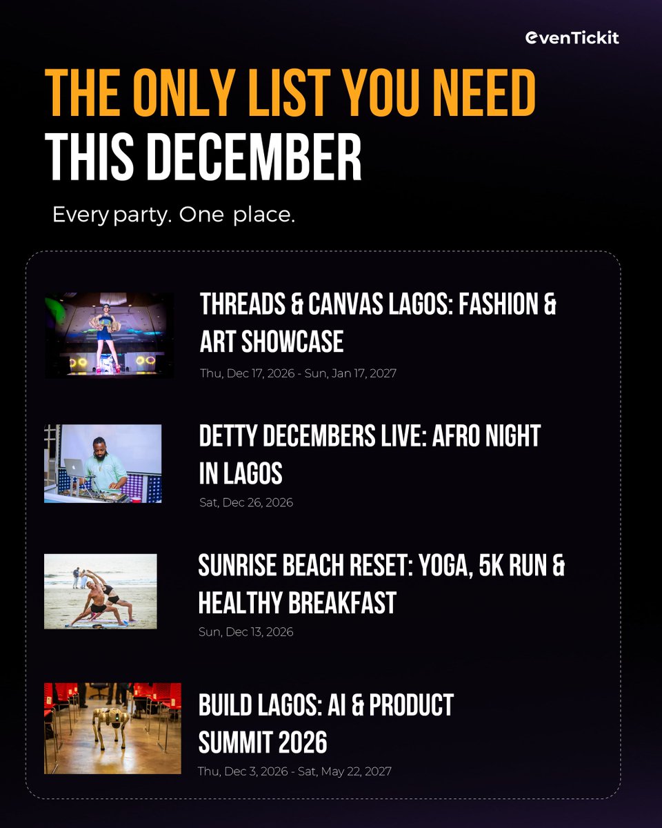 Eventickit52355's tweet photo. Concerts, parties, festivals and more.

One place to find what’s happening this December. 🎟️

https://t.co/XshZObTm6y

#evenTickit #DecemberEvents #DettyDecember https://t.co/ic40E2QPn0