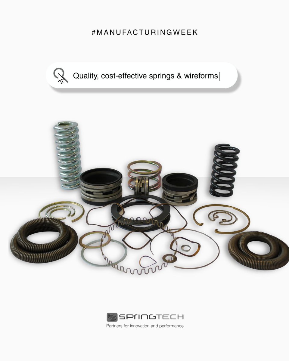 Springtech_UK's tweet photo. Happy #ManufacturingWeek 👋

Using CNC #spring coilers and wireforming equipment, we manufacture compression, extension, torsion, garter and wave springs to meet a wide range of customer requirements.

Discover what we do: https://t.co/H2ITyv9qHn https://t.co/xGeaogv5r4