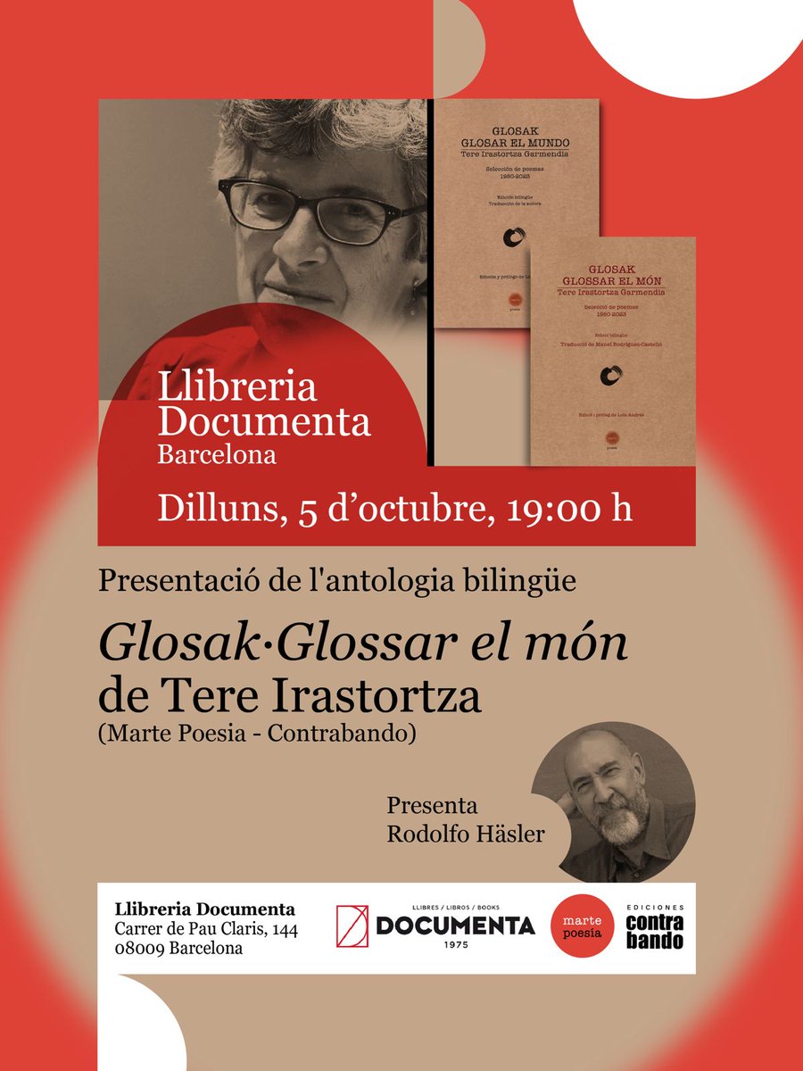DocumentaBCN's tweet photo. Aquesta setmana presentacions de «Glosak / Glossar el món», de Tere Irastortza, @edicionescontra; «El país de la gramàtica», de M.L. Nesbitt, @volianacat; «Evolución o involución humana. Un viaje de seis millones de años», de David Rabadà, @UABBarcelona; https://t.co/JanQwrG150