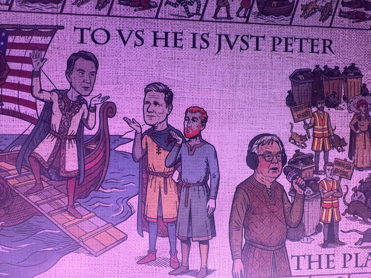 GregHands's tweet photo. Maybe the best Conference jape ever is the @Conservatives “Bayeux” Tapestry, depicting events 2024-26.

Love the detail - and its own, climate-controlled viewing room here in Birmingham. 

Better than my Keir Starmer flip flops from 2023, although those did actually sell out. https://t.co/8uFWcfn57J