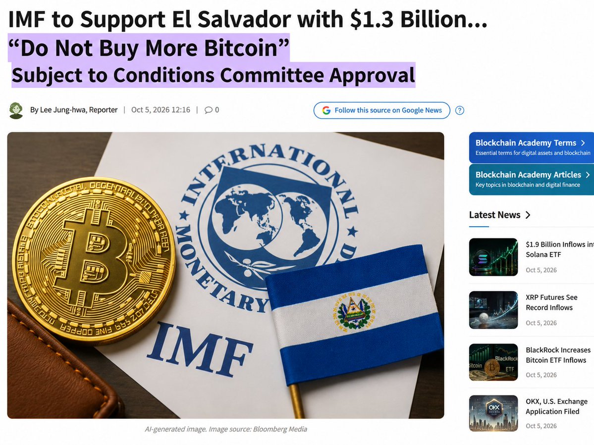 DooridooriX's tweet photo. 🚨 WHY DOES THE IMF KEEP WARNING AGAINST BITCOIN PURCHASES?

The IMF is providing El Salvador with a 40-month financial support program worth about $1.4 billion.

After the latest second and third reviews, around $138 million was made available for immediate disbursement.

But the IMF’s position remains clear.

It wants El Salvador to limit further Bitcoin accumulation and reduce the government’s involvement with Bitcoin.

-

Why are they so cautious about Bitcoin purchases?

It is not just about price volatility.

The real issue is first-mover advantage and control.

If countries like El Salvador begin securing Bitcoin early,
and other nations start following them,
the existing financial order could eventually face real pressure.

• National competition to accumulate Bitcoin
• Changes to the dollar- and bond-centered financial system
• Countries holding reserve assets outside the traditional international financial structure
• A possible weakening of the control held by the existing financial establishment

How much Bitcoin a country secures, and how early it does so,
could eventually become part of national competitiveness.

-

And this is what makes President Nayib Bukele so interesting.

He negotiates with the IMF.
He receives IMF funding.

And yet he still refuses to completely abandon Bitcoin as part of El Salvador’s national strategy.

He is using the existing financial system
while continuing to hold on to an asset from the emerging financial system.

That is a fascinating move.

More countries may eventually face the same question.

The issue may not simply be whether to buy Bitcoin.

The real question may be:

Will you buy it after everyone else has already secured it?

Or will you prepare before the rush begins?

In the end, power does not come only from controlling the issuance of money.

It can also come from owning scarce assets before everyone else does.