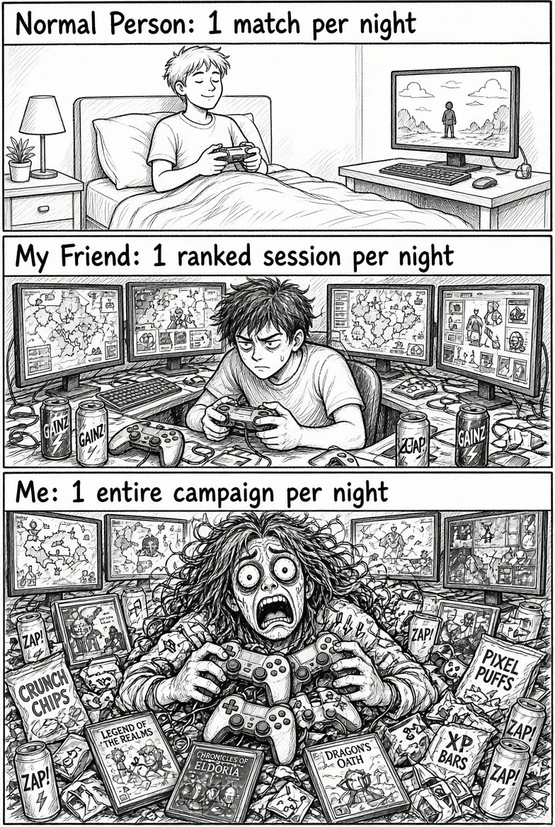 mirlandemorancy's tweet photo. Normal person one more match and i’m done
My friend just finishing this ranked session…
Me at 4am the final boss is waiting… i can sleep after the credits https://t.co/7gznkOochf