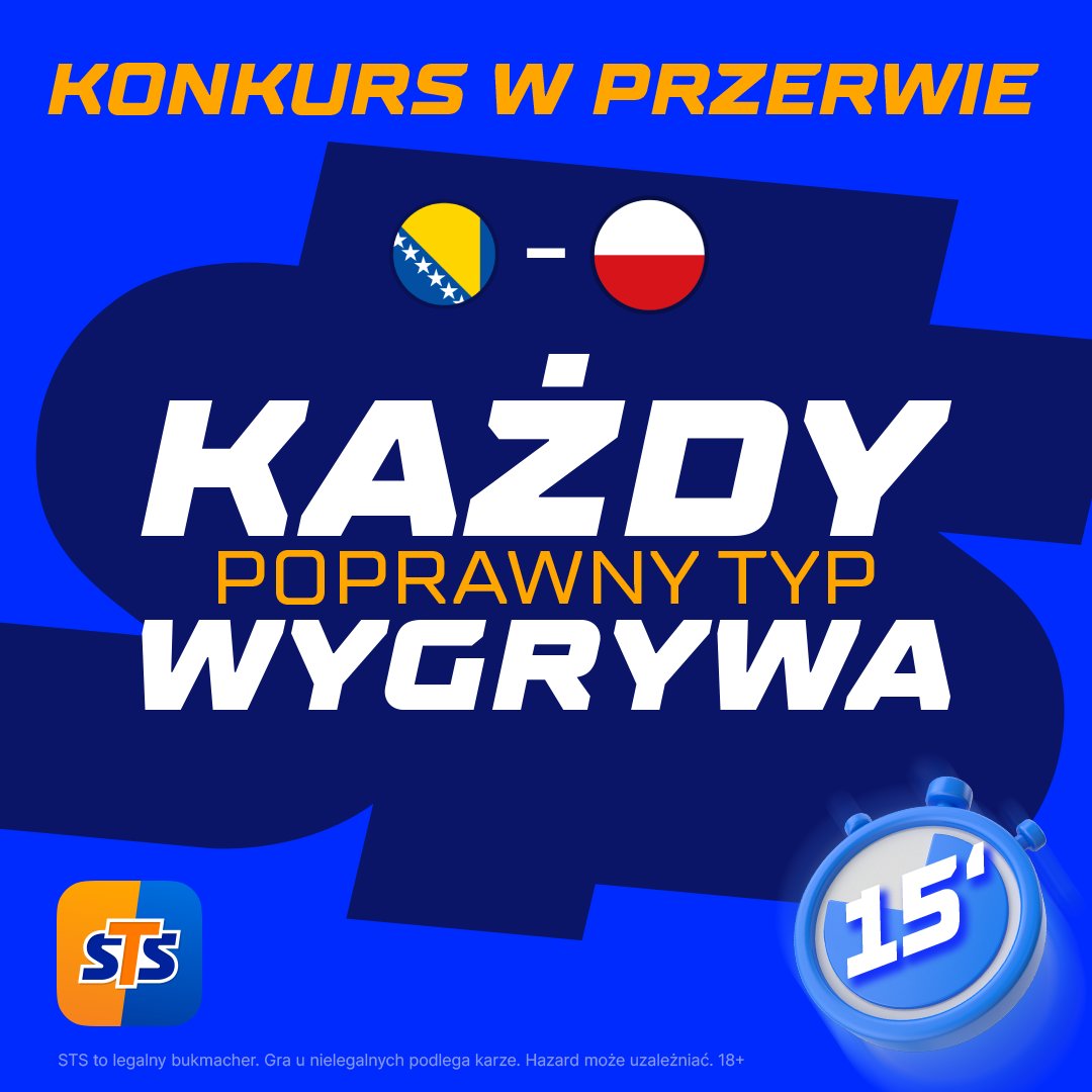 stspolska's tweet photo. Jak przerwa, to polećmy z czymś fajnym! 

Zasady: 
1. Zaobserwuj profil STS, polub i podaj dalej ten post
2. W komentarzu wytypuj minutę gola w drugiej połowie
3. Dodaj #LiczySięBardziej
🎁30 PLN BONUS DLA KAŻDEGO CELNEGO TYPU
🕰️TYPUJEMY do startu 2. połowy

Regulamin: https://t.co/Pui78b3Gyp
