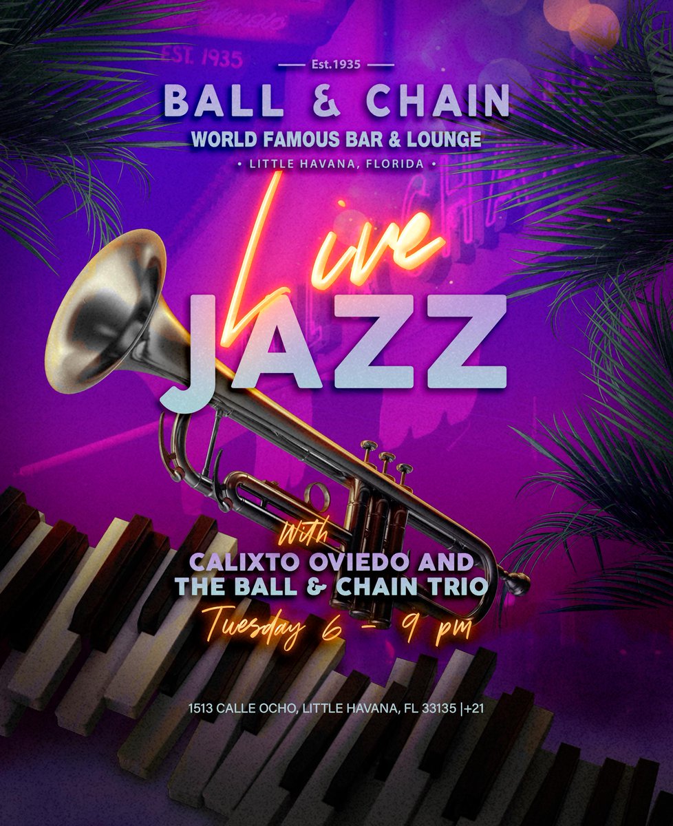 BallAndChainBar's tweet photo. TODAY: #LiveMusic NOW to 6 p.m., #HappyHour 4 to 7, #LiveJazz 6 to 9, then #MamboMondays with DJ Ivan + a FREE #SalsaClass &amp; #BachataClass, 9

TOMORROW: #Bachatuesday includes DJ Vila + a FREE #BachataLesson

#supportlocal https://t.co/z7b3b6bbPx
🍍💚 https://t.co/4VeL08Ahwm