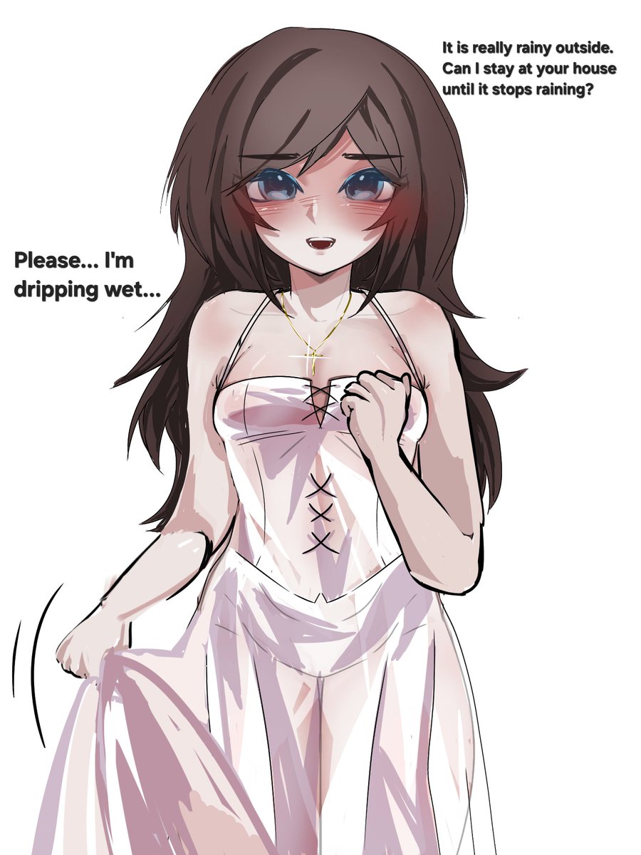 mrMinq's tweet photo. Ok so..I love imagining but suck at drawing but think about this...on a rainny night, that country girl in a cute white dress gets caught in the rain and asks to stay at your place. She’s still a virgin, so she always wears that bracelet to prove her purity
Just fking kill me alr https://t.co/O3KuizjPvH