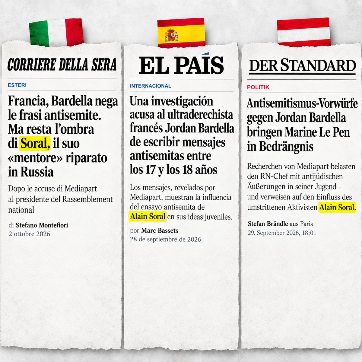 DubreuilhMarcel's tweet photo. Alain Soral est cité en Italie dans le Corriere della Sera, en Espagne dans El País, en Autriche dans Der Standard, et dans beaucoup d’autres médias du monde.
En France, on continue de nous dire que Soral, c’est le passé.
Le « passé », qui fait entre 500 000 et 1 million de vues sur des vidéos de quatre à cinq heures où il parle politique.
Et ce sont ces mêmes médias, auxquels les peuples ne croient plus, en perte de lecteurs et d’abonnés... avec des journalistes qui seront remplacés par l’intelligence artificielle.
Pendant ce temps, Soral parle déjà à la troisième génération. Et bientôt à la quatrième.
Comme quoi, le passé a parfois beaucoup plus d’avenir que ceux qui l’annoncent mort.