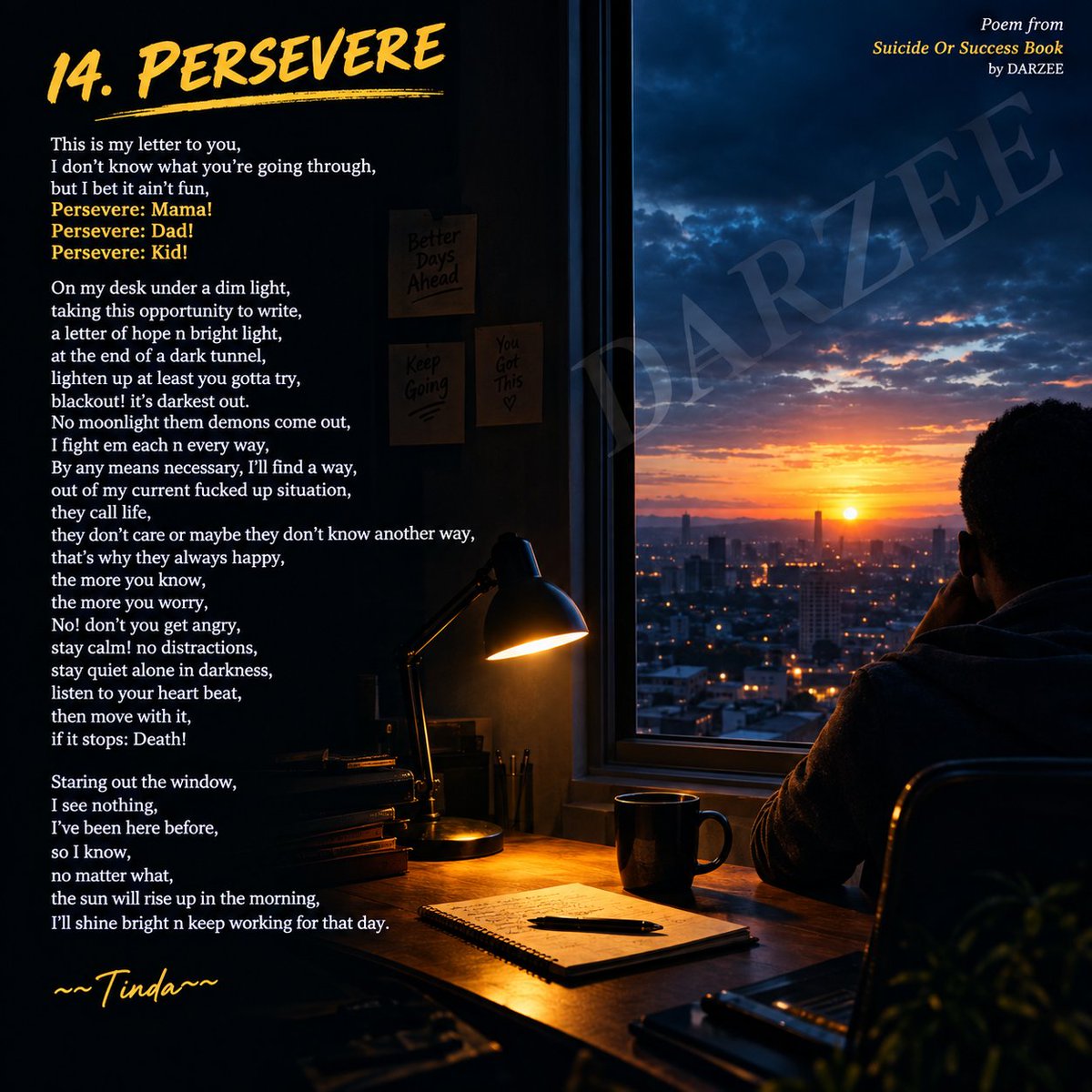 iamdarzee's tweet photo. #PoemsByDarzee #Poetry #Poems #poetrycommunity #poetrylovers  ✍🏿📜📝📖😤🙏🏿🧘🏿‍♂️💪🏿☕
Persevere from Suicide Or Success By DARZEE (Poetry Compilation Book) https://t.co/VHJjPzFL8M https://t.co/HSberBIJ07