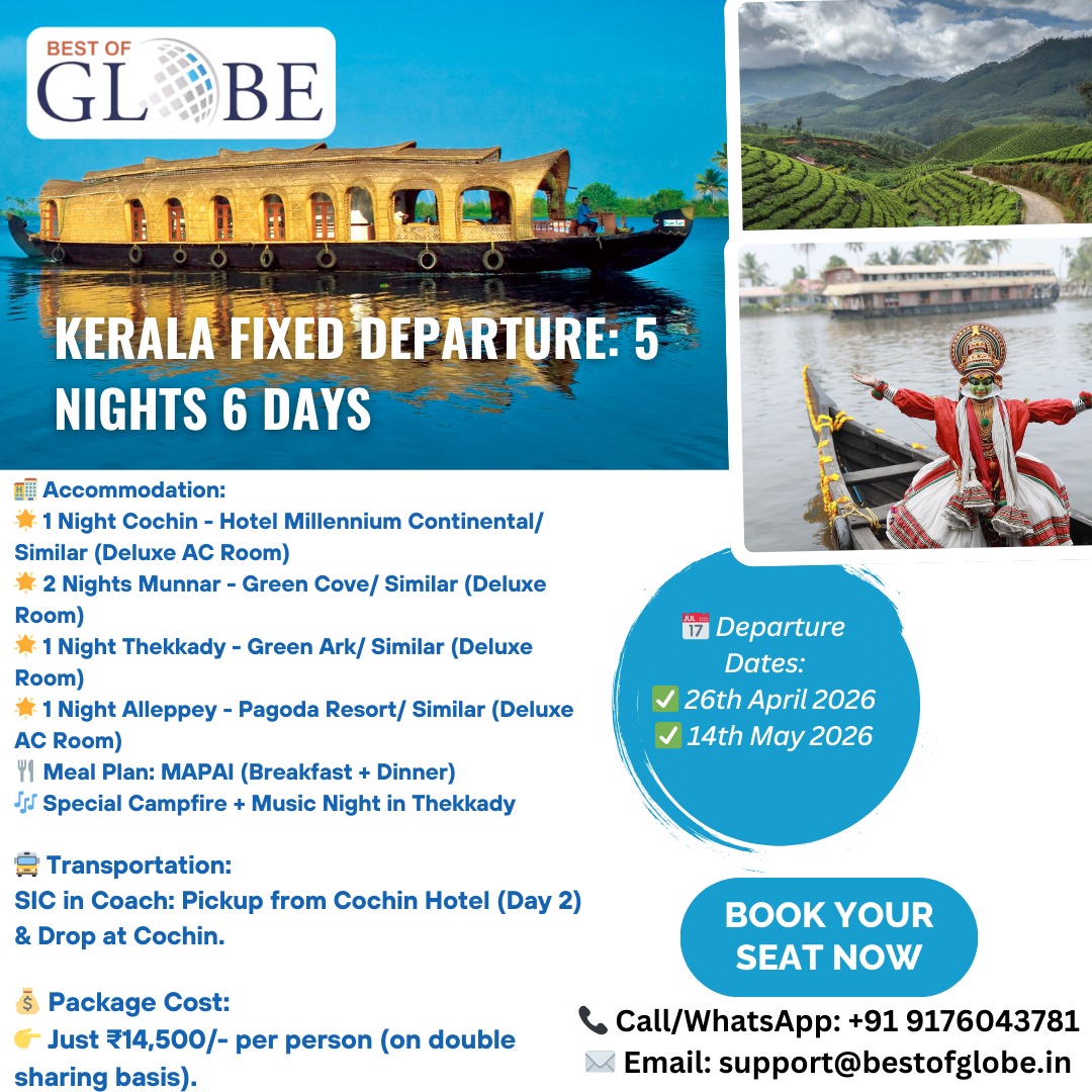 ysalebru's tweet photo. Kerala Fixed Departure: 5 Nights/6 Days across Cochin, Munnar, Thekkady and Alleppey. Deluxe stays, breakfast and dinner, SIC transport, campfire and music night. From ₹14, 500 per person. Departures: 26 April, 14 May 2026. Limited seats. https://t.co/QRJNUK4egA
