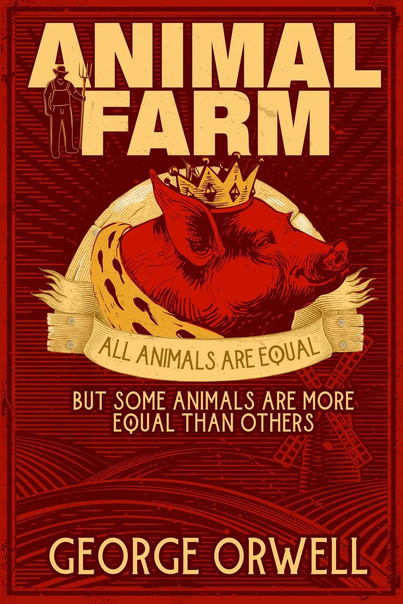 warifinowei_'s tweet photo. The most overlooked moment in Animal Farm is the last name change.

The animals' farm quietly goes back to being called Manor Farm.

A manor is a feudal estate. That one word basically gives you the entire tragedy of the book.

1/5 https://t.co/RtTjV1ifRD