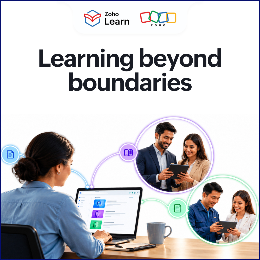 ZohoLearn's tweet photo. Learning shouldn't just be limited to your employees! 

With custom portals in Zoho Learn, you can easily share learning resources with your external users. 

Check out our latest blog to know more about custom portals.  

Read more: https://t.co/mi5soCEp04 https://t.co/QrU85Pc3Hq
