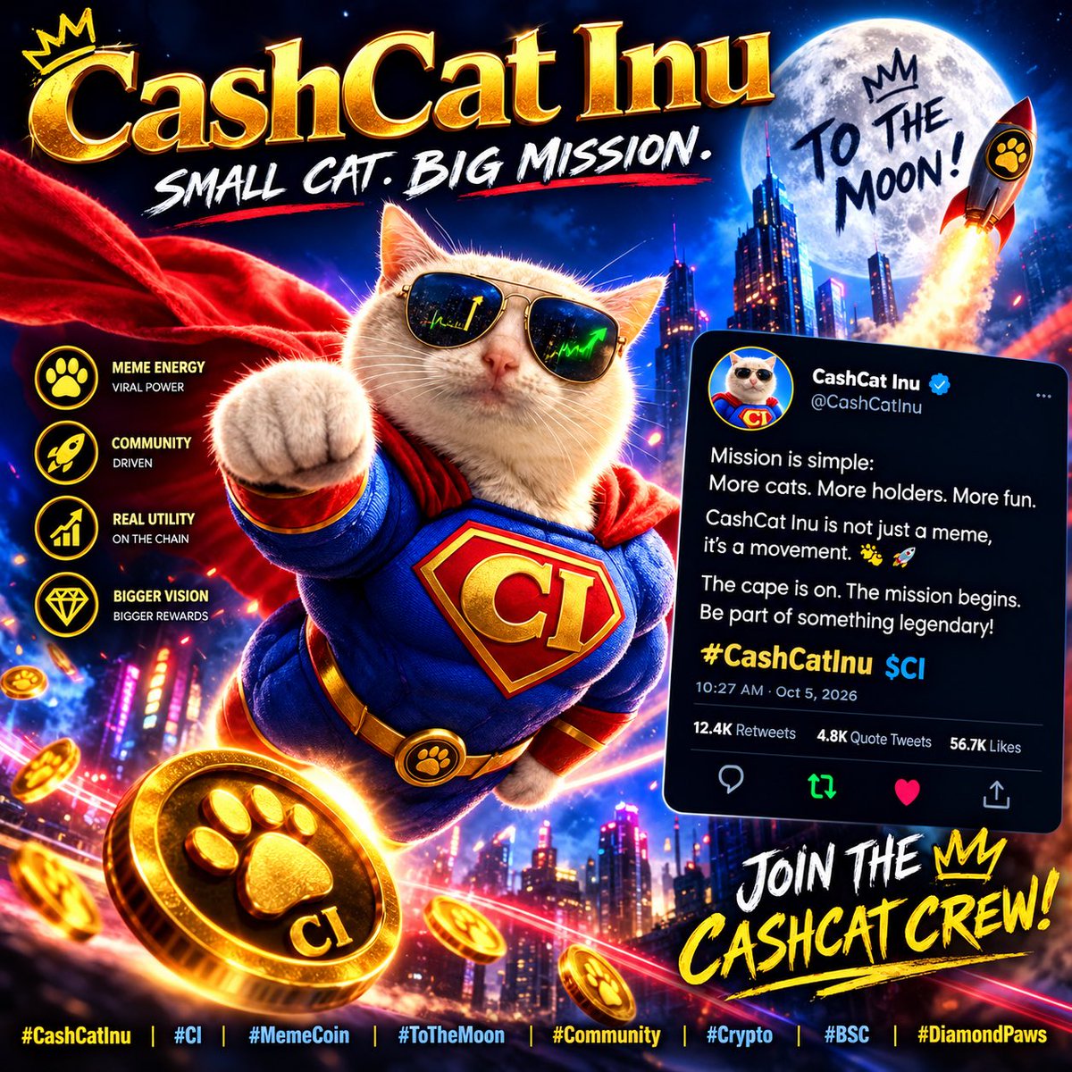 CASHCATINU's tweet photo. Everyone is looking for the next 100xβ¦
π Maybe theyβre looking in the wrong place.
π±π° @CASHCATINU
The cape is on.
The cat is awake.
The mission begins NOW. π
$CI πΎ
#CashCatInu #MemeCoin #Crypto #SOL #CryptoTwitter #ToTheMoon #100x https://t.co/5qT2BWAnwa