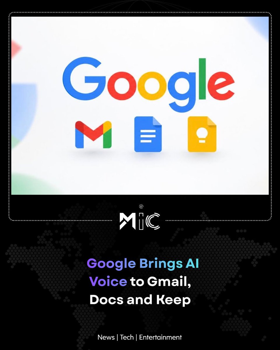 mictechofficiaI's tweet photo. Google has added new AI voice features to Gmail, Google Docs and Google Keep. Users can now use their voice to interact with these apps, making everyday tasks easier and faster.
#Google #Gemini #AI #mictech #micnews https://t.co/WzT01NMlx5