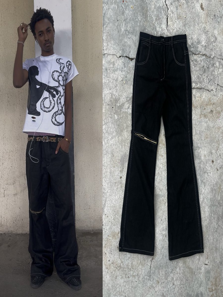 kashkoiki's tweet photo. i’m dropping 15 1of1 rockboy tees, all hand painted by the amazing bontoshe 

also dropping this rockboy zipper flare denim (all handmade by me)

this friday (oct 10) 5pm | rockboyworldwide on insta https://t.co/H5vAwtUk0g