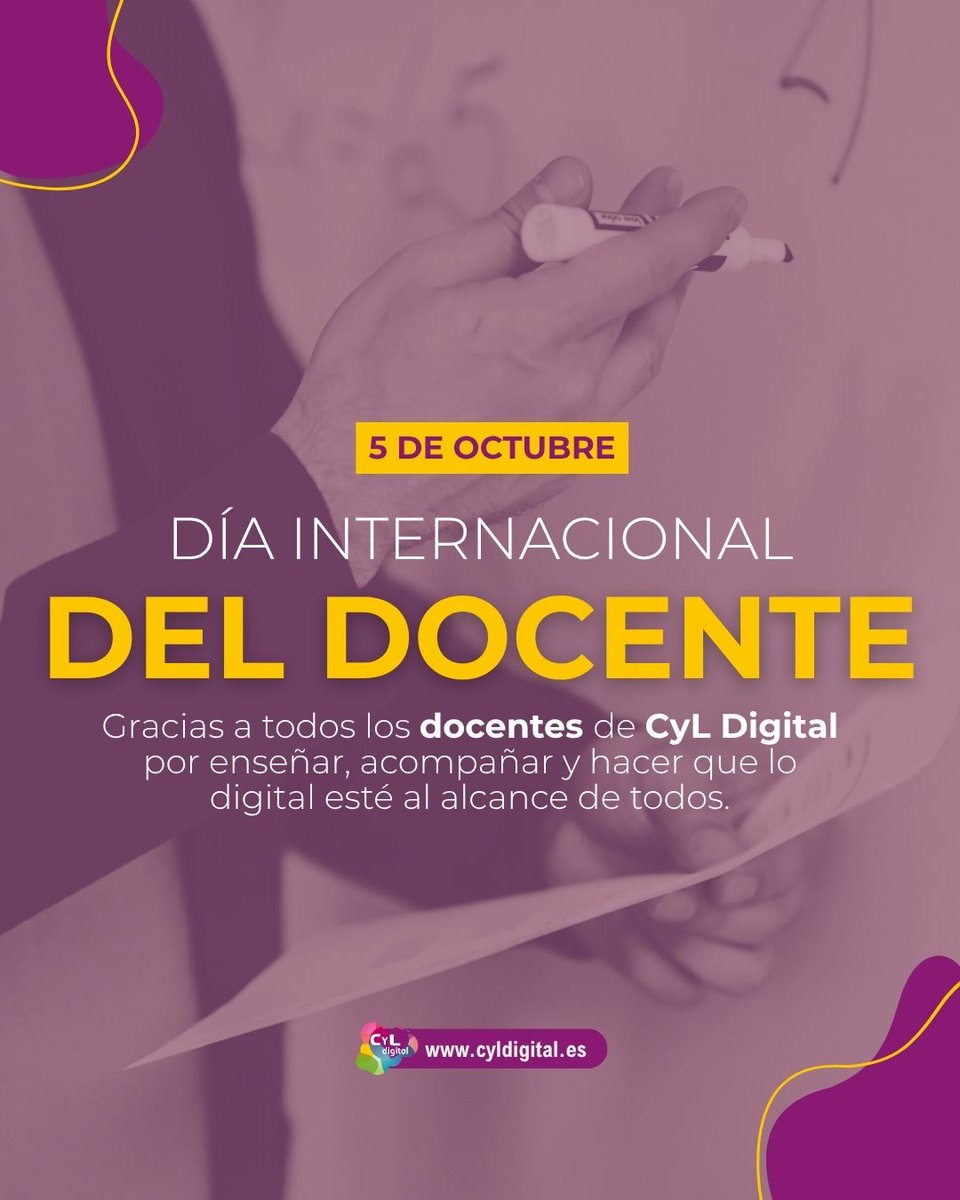 cyldigital's tweet photo. 📚💜 Hoy celebramos a quienes hacen que aprender sea un poco más fácil cada día.

Porque detrás de cada curso, cada duda resuelta y cada nuevo paso en el mundo digital, hay alguien dispuesto a enseñar. 👩‍🏫👨‍🏫💻

#CyLDigital #DíaInternacionalDelDocente #Docentes #FormaciónDigital https://t.co/IMUrJZOPV3
