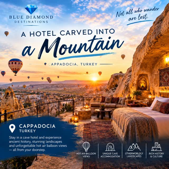 s_azza's tweet photo. Would you stay in a hotel carved into a mountain? Cappadocia’s cave hotels blend ancient history, dramatic landscapes, and unforgettable hot-air balloon views. More than just a hotel stay. https://t.co/ruEQ2DrLjH