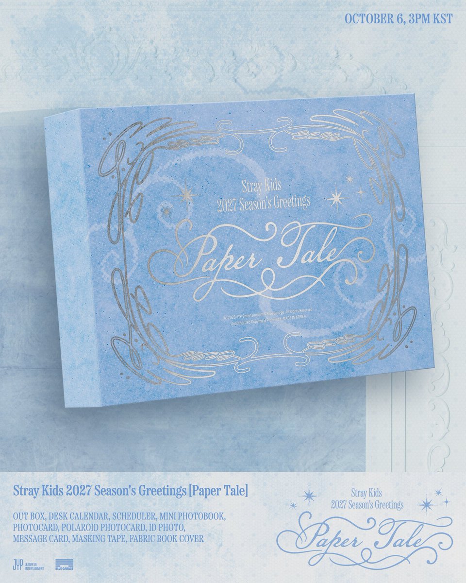 Stray_Kids's tweet photo. Stray Kids 2027 Season’s Greetings
[Paper Tale]

COMING SOON!

📖PRE-ORDER
26.10.06 TUE 15:00 - 10.14 WED 23:59 (KST)

#StrayKids #스트레이키즈
#스트레이키즈시즌그리팅
#StrayKidsSeasonsGreetings
#YouMakeStrayKidsStay https://t.co/jSSnVshVRz