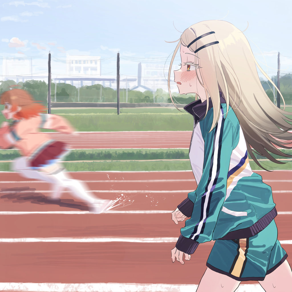 nasikuzusiAP's tweet photo. へろへろな広さんと最早捉えられない速度で走り去る朱色の彗星。
それ運動靴じゃないですよね……
#篠澤広　#花海佑芽　#学マス https://t.co/0MdUeVWpzx