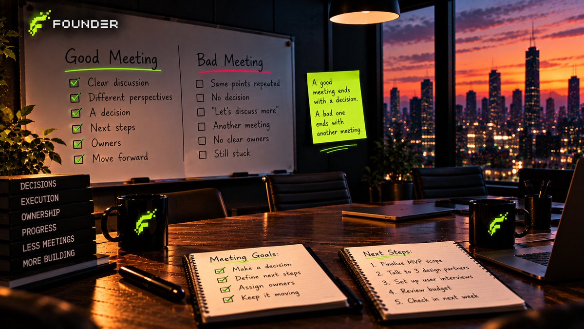 FounderOnChain's tweet photo. A good meeting should end with a decision. 

A bad one ends with another meeting. https://t.co/oErAARiT1F