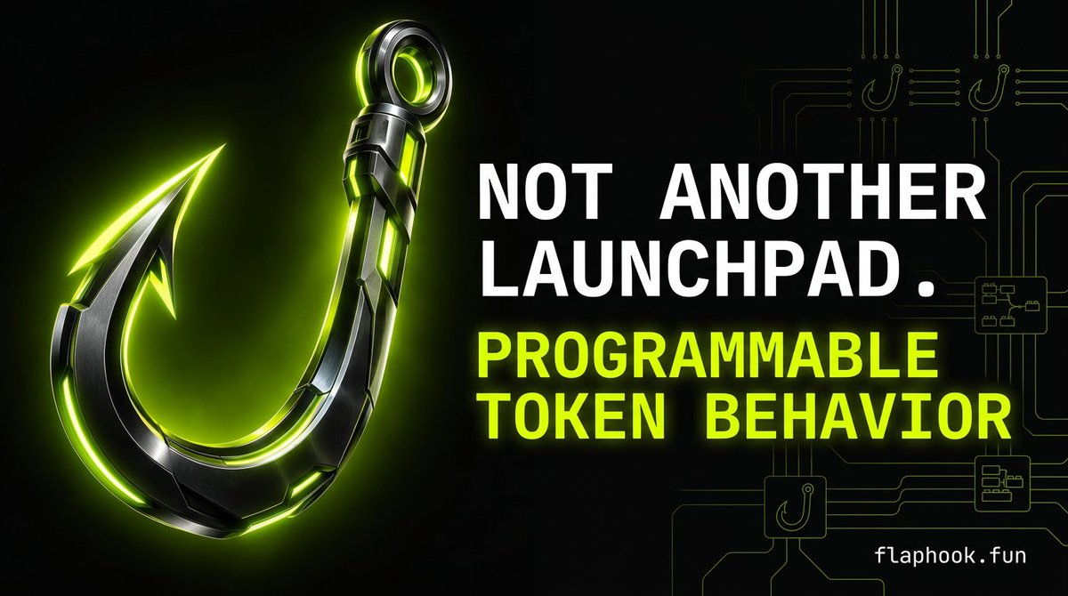 Flap_Hook's tweet photo. Flap Hook isn't just another meme launchpad.

The goal: make how a token trades a programmable building block.

On most launchpads, a token is just a balance that moves. On Flap Hook, every transfer runs through hooks you choose at launch:

⚙️ Who can buy, when, and how much 🛡️ Anti-sniper, max wallet, cooldowns 👑 Game mechanics like King of the Hill 🔥 Fees that buy back and burn
 #FlapHook
Not new tokens. New token behavior.