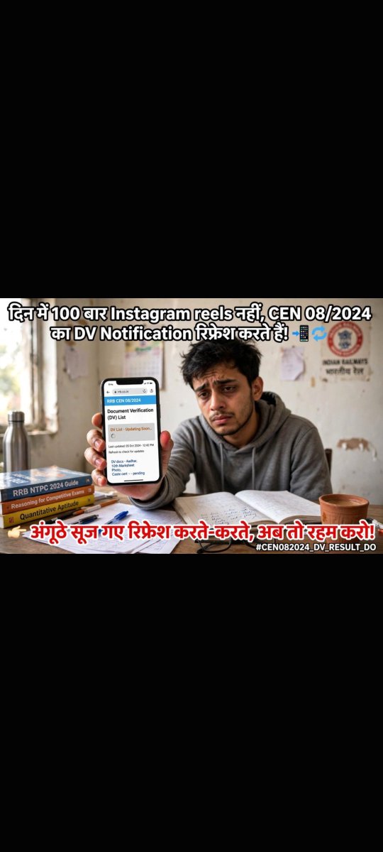 shivangi_t80442's tweet photo. Bullet Train ki speed: 320 km/h 🚄 RRC Chairman Sir ke faisle ki speed: 0.1 km/h 🐌
Respected Chairman Sir @RailMinIndia @AshwiniVaishnaw, why the turtle speed for CEN 08/2024? PET &amp; CCAA candidates need the DV List now, not in the next decade!

#CEN082024_DV_RESULT_DO https://t.co/vTgMROZN4K