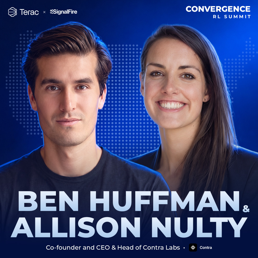 tryterac's tweet photo. In 23 days, Ben Huffman, Co-Founder &amp; CEO of @contra, and Allison Nulty, Head of Contra Labs, will be speaking at Convergence RL.

We're accepting just 100 of the best researchers, founders, and operators. 

Apply before those spots are taken: https://t.co/29vS30EcEE https://t.co/laiVuQ6Gk2