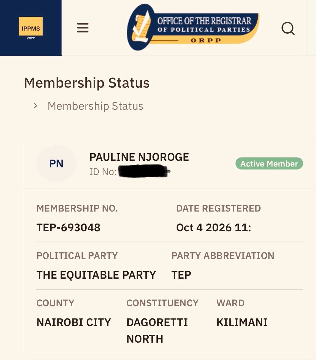 paulinenjoroge's tweet photo. Good morning!
Mimi ni member! Je wewe?

To become a member of The Equitable Party (TEP), dial *509# and follow the steps. When you get to the part of selecting a party, write out party code, which is 100. https://t.co/lv2GnHTrVG