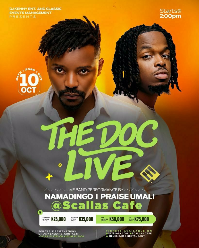 TibrahMw's tweet photo. Saturday ndilaku Scallas for the best experience!!
📅 10th October 2026
📍 Scallas Cafe
🎟️ Standard: K25K Advance / K35K Gate
💎 VIP: K50K Advance / K75K Gate
https://t.co/BYRsfxVV2l
#ScallasCafé #TheDocLive #Namadingo https://t.co/CCEjf0QH8r