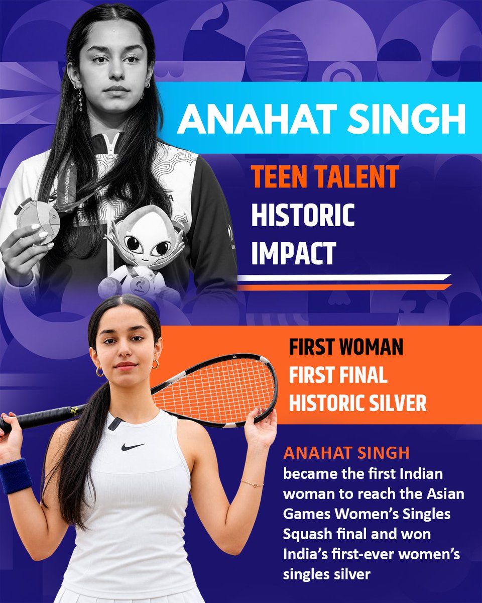 CLCMOLE's tweet photo. FIRST WOMAN. FIRST FINAL. FIRST-EVER WOMEN’S SINGLES SILVER FOR INDIA!
Anahat Singh had given Indian squash a moment to remember. What a star! 🌟🇮🇳
#BharatKiChampions https://t.co/mSiW2JHN83