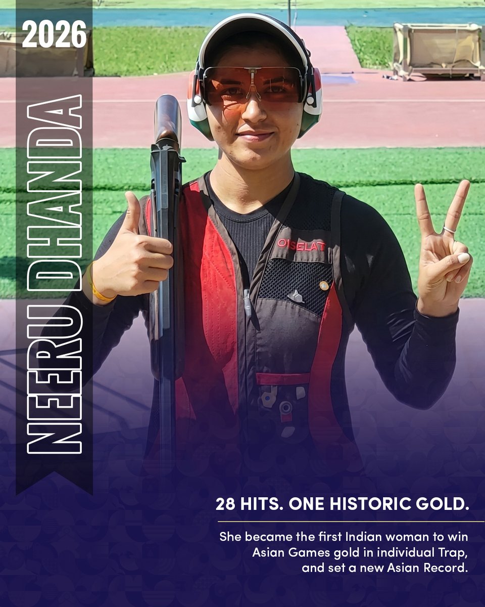 STC_Bengaluru's tweet photo. A golden performance and a new continental record. Neeru Dhanda became the first Indian woman to win individual Trap gold at the Asian Games, setting a new Asian Record with 28 hits.
 #BharatSetsNewRecords https://t.co/rLGDPVH2SJ