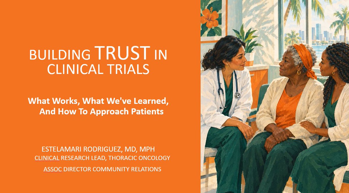 Latinamd's tweet photo. Delighted to be invited again to speak  on one of my favorite topics: "Building TRUST in Clinical Trials" and eradicating barriers to #clinicaltrialenrollment at the @SylvesterCancer Design & Management of Clinical Trials Course
Some pearls:
▶️Ask every eligible patient
▶️Earn trust before the trial, show up where pts are
▶️Match language and culture
▶️Use navigators to ensure retention from day one
#clinicaltrialdiversity