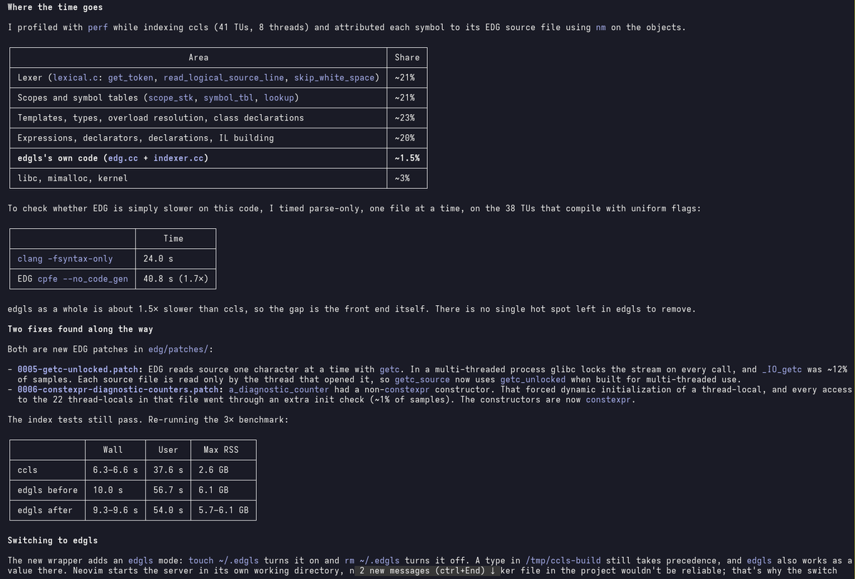 HaskRay's tweet photo. edgls is a C/C++ language server built on the EDG C/C++ front end. It is a fork of ccls with the clang-based parts replaced: the indexer, diagnostics, compile command handling, code completion, signature help, and formatting. https://t.co/cTkRjMA5rq

Verdict: Slower than clang https://t.co/DYSiSNeYWE