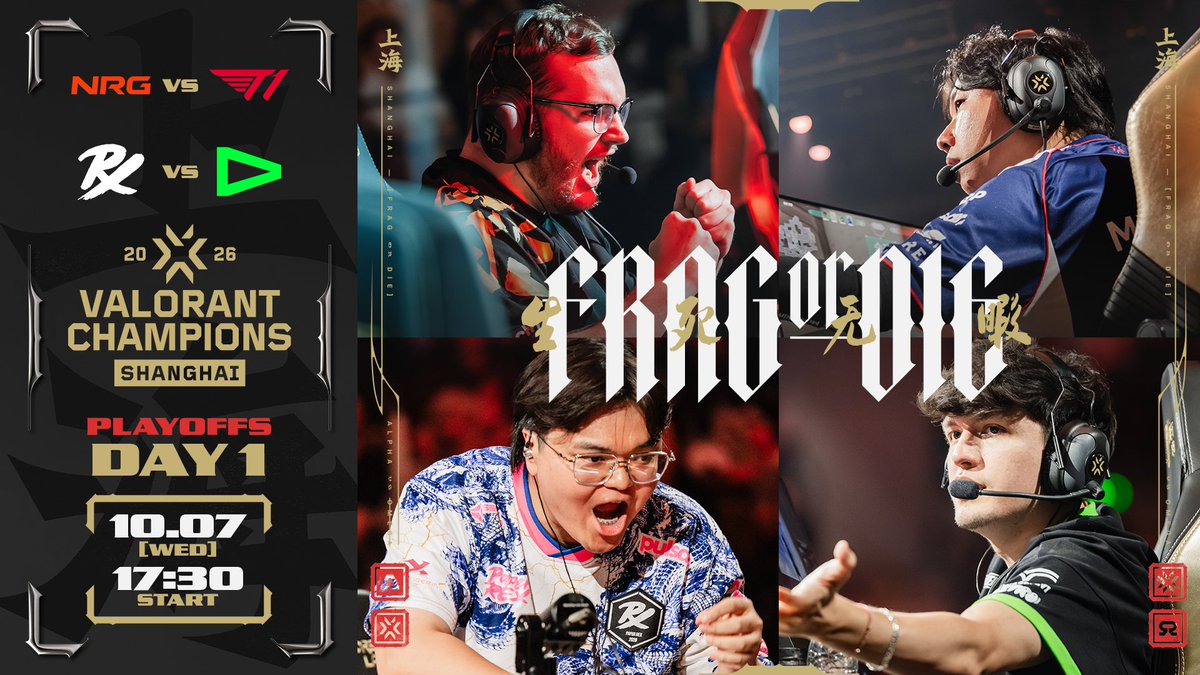 valesports_jp's tweet photo. #VALORANTChampions Shanghai Playoff Stage Day 1
10/7(水) - 17:30 START👊

⚔️Match 1
@NRGgg  vs @T1 

⚔️Match 2
@pprxteam  vs @LOUDgg 

🎙️キャスター
yue / @64xk
Retloff / @Flarejpn https://t.co/IcJibxSl6f