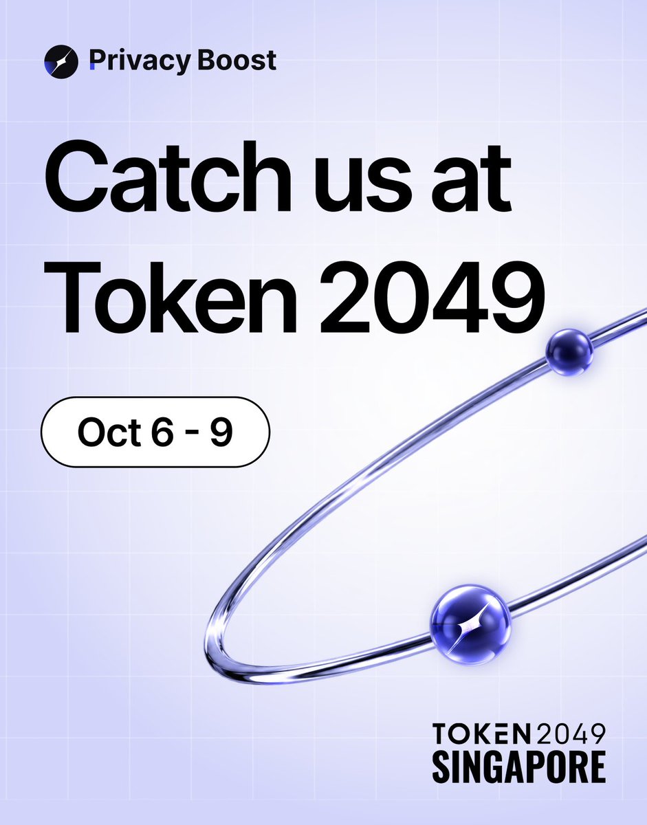 PrivacyBoost's tweet photo. Privacy Boost is in Singapore for TOKEN2049 🇸🇬

Our team is around from Oct 6 to 9, so if you're in town and want to talk about the privacy infrastructure institutions actually need to move onchain, let's chat. https://t.co/PbLM2KoMzT