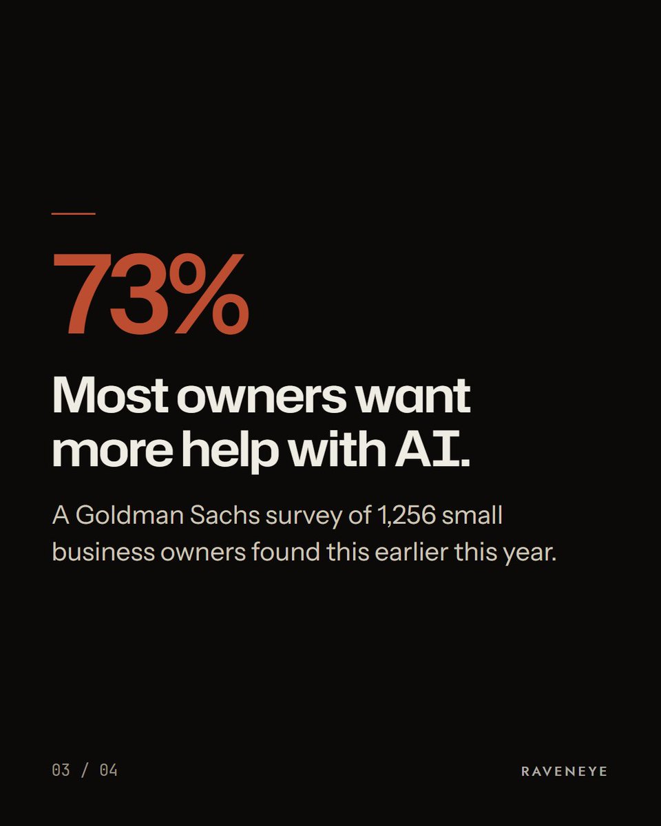 Raveneyeglobal's tweet photo. Before the day starts, try this. Grab your phone and ask an AI assistant to recommend a shop like yours in your town.

Are you in the answer?

A Goldman Sachs survey found 73% of owners want more help with AI. The first step is just seeing what it says today.

#aisearch https://t.co/AORCECSuJf