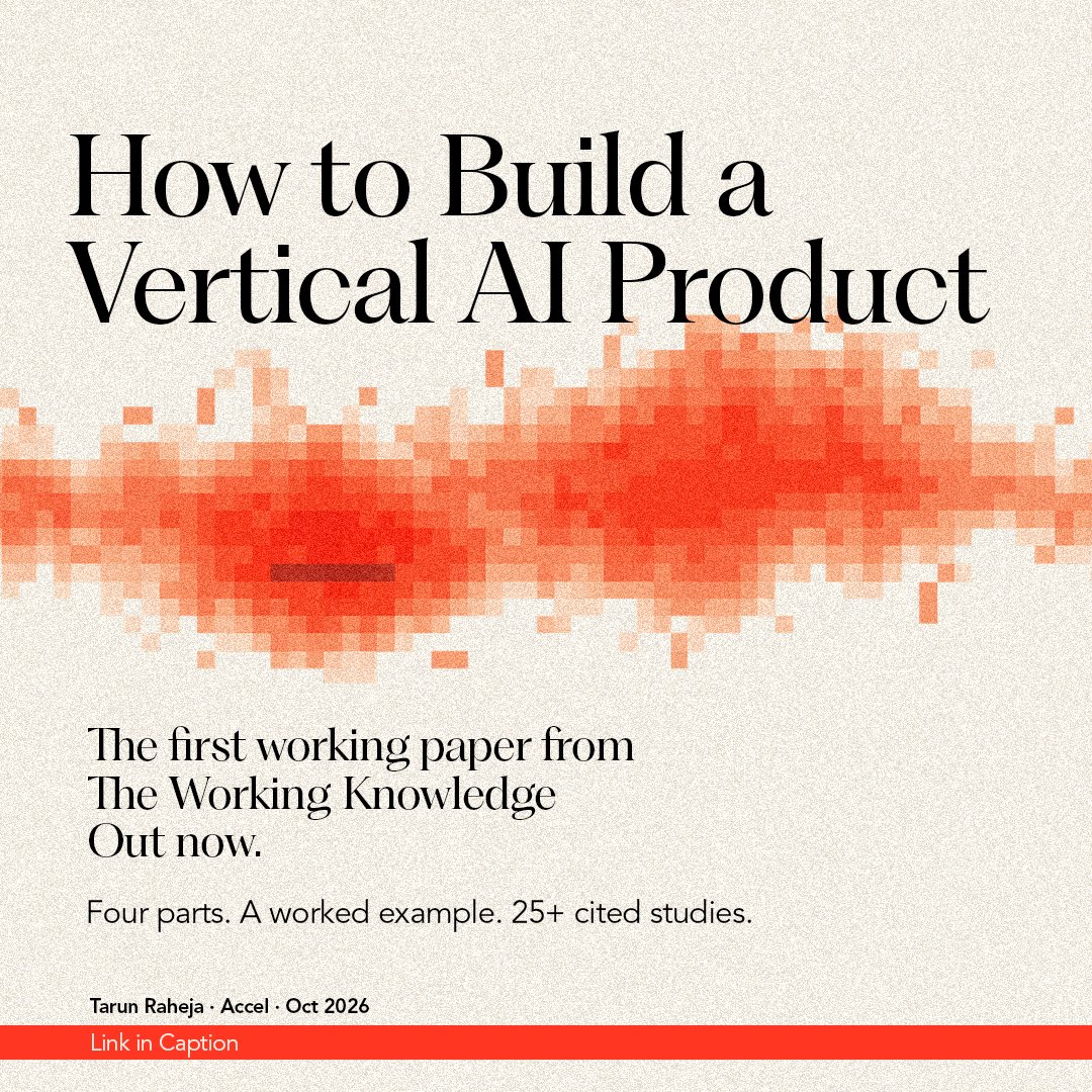 Seed2Scale's tweet photo. Introducing The Working Knowledge, a new technical publication from SeedToScale by Accel to help founders and technical teams make better decisions about the products they build.

It brings together AI research and lessons from practitioners in playbooks teams can put to work.

Our first, “How to Build a Vertical AI Product” by Tarun Raheja, explores how to evaluate models for your domain, build the context and tools around them, and make the product reliable in production.

With a framework and worked example, it also helps teams decide what to keep, simplify or remove as models improve.

Explore The Working Knowledge and download the playbook: https://t.co/4icyCDGXWr