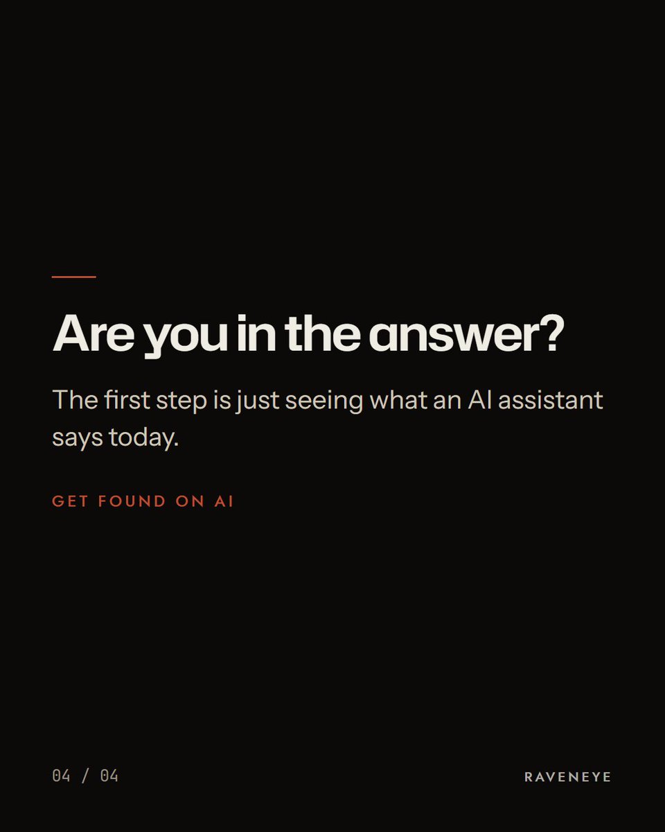 Raveneyeglobal's tweet photo. Before the day starts, try this. Grab your phone and ask an AI assistant to recommend a shop like yours in your town.

Are you in the answer?

A Goldman Sachs survey found 73% of owners want more help with AI. The first step is just seeing what it says today.

#aisearch https://t.co/AORCECSuJf