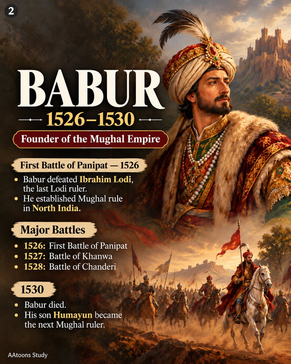 AAtoonsStudy's tweet photo. Mughal Empire: From Babur to Bahadur Shah Zafar I The Mughal Empire History I Learn the Mughal Empire from Babur to Bahadur Shah Zafar and its important battles. A simple and easy history explanation for students

https://t.co/YU59KPjbzS

#MughalEmpire #IndianHistory #history https://t.co/8Nw7z1oOCs