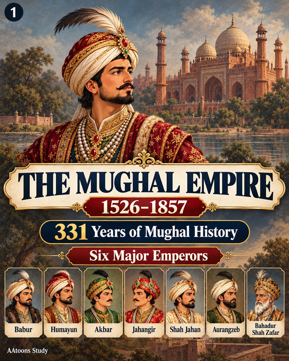 AAtoonsStudy's tweet photo. Mughal Empire: From Babur to Bahadur Shah Zafar I The Mughal Empire History I Learn the Mughal Empire from Babur to Bahadur Shah Zafar and its important battles. A simple and easy history explanation for students

https://t.co/YU59KPjbzS

#MughalEmpire #IndianHistory #history https://t.co/8Nw7z1oOCs