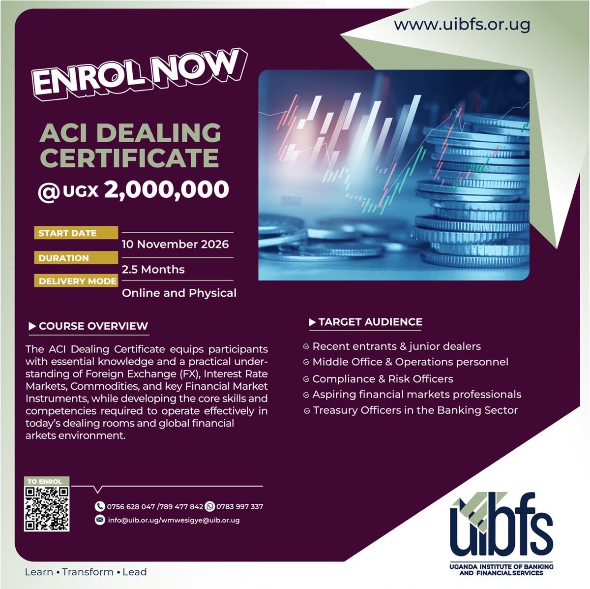 ibfsUg's tweet photo. Your journey into global financial markets starts here!

Master the fundamentals of Foreign Exchange (FX), Interest Rate Markets, Commodities, and key Financial Market Instruments with the ACI Dealing Certificate.

 Start Date: 10th November 2026

Apply Here:https://t.co/DWuCCBei0u

Sumulula your banking career with UIBFS!

Enrol now and take the next step in your financial markets career.

#UIBFS #ACIDealingCertificate #FinancialMarkets