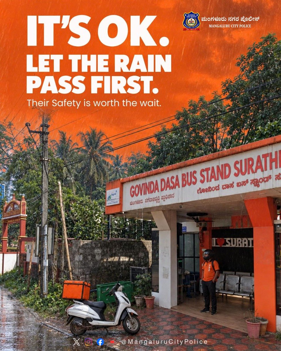 compolmlr's tweet photo. 🌧️ Is it raining? It's Okay to reach safely.
Delivery partners work through the rain to bring your orders to you. Please be patient. A few extra minutes of waiting is always worth a safe delivery. 🧡
Safety first. May they reach you safely.
#RoadSafety #SafeDelivery #Drivesafe https://t.co/tZTSQrJga8