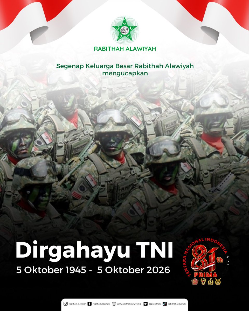 dpprabithah's tweet photo. Keluarga besar Rabithah Alawiyah Mengucapkan Dirgahayu TNI 5 Oktober 2026 https://t.co/6AqSe9KExt