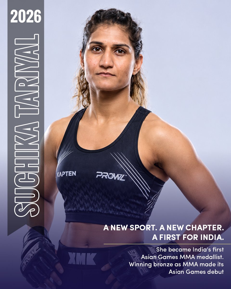 STC_Bengaluru's tweet photo. A historic first for India in MMA. Suchika Tariyal won the bronze medal at the Asian Games, becoming the country’s first Asian Games MMA medallist as the sport made its debut at the continental event.
 #BharatSetsNewRecords https://t.co/ScEm71Ez0d